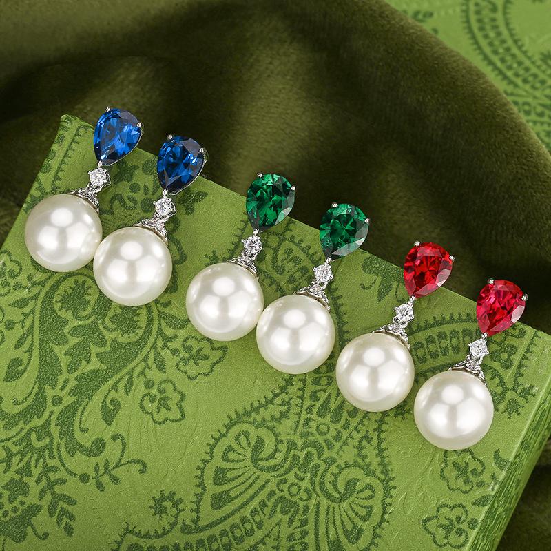 Jewelry Earrings S925 Silver Needle Pearl Ruby Light Luxury Women's Fashion