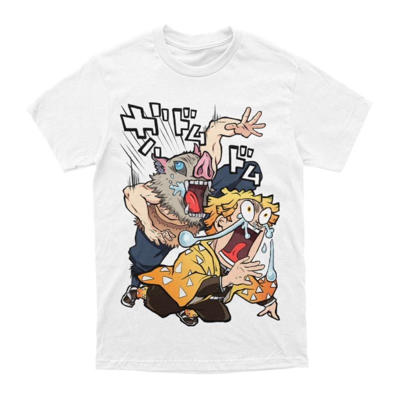 

Demon Slayer Inosuke & Zenitsu Panic Funny Anime Graphic T-Shirt Men Women Casual Cotton Streetwear Fans Top S разноцветный