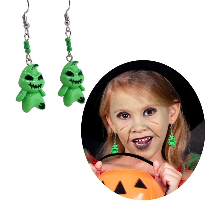 Spooky Green Spirit Earrings Small Dangle Drop Ear Rings Cute Halloween Themed Ears Pendant Accessories Jewelry Gift
