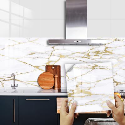 10ks samolepka na dlaždice ze zlata a bílého mramoru Kuchyňský backsplash Olejotěsný Koupelna Vodotěsné samolepky na zeď Peel Stick Art Tapeta