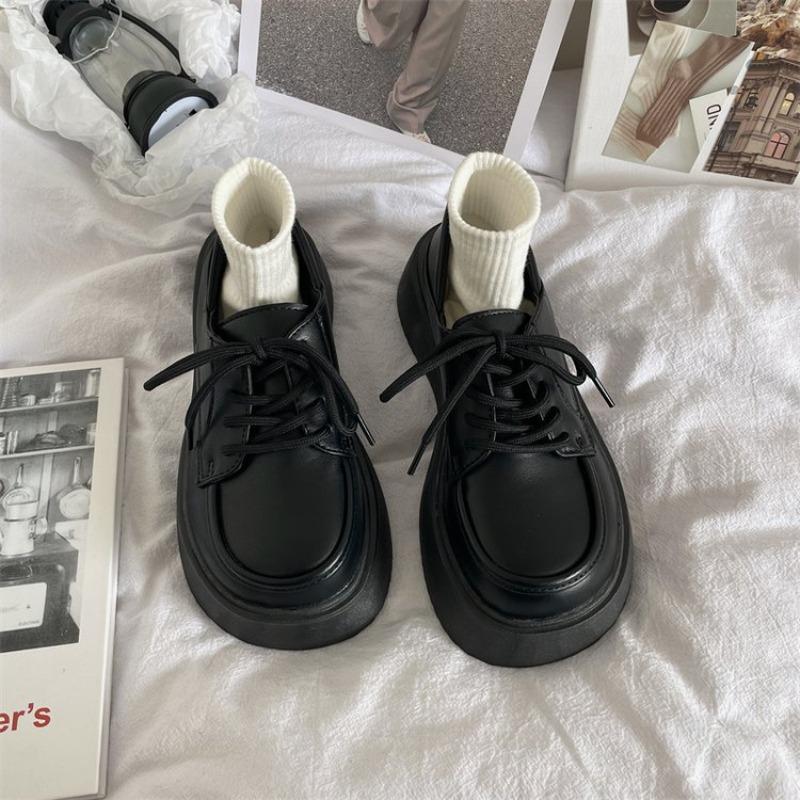 

Mary Jane shoes spring and autumn new black lace-up small leather shoes women s leather surface women 39
