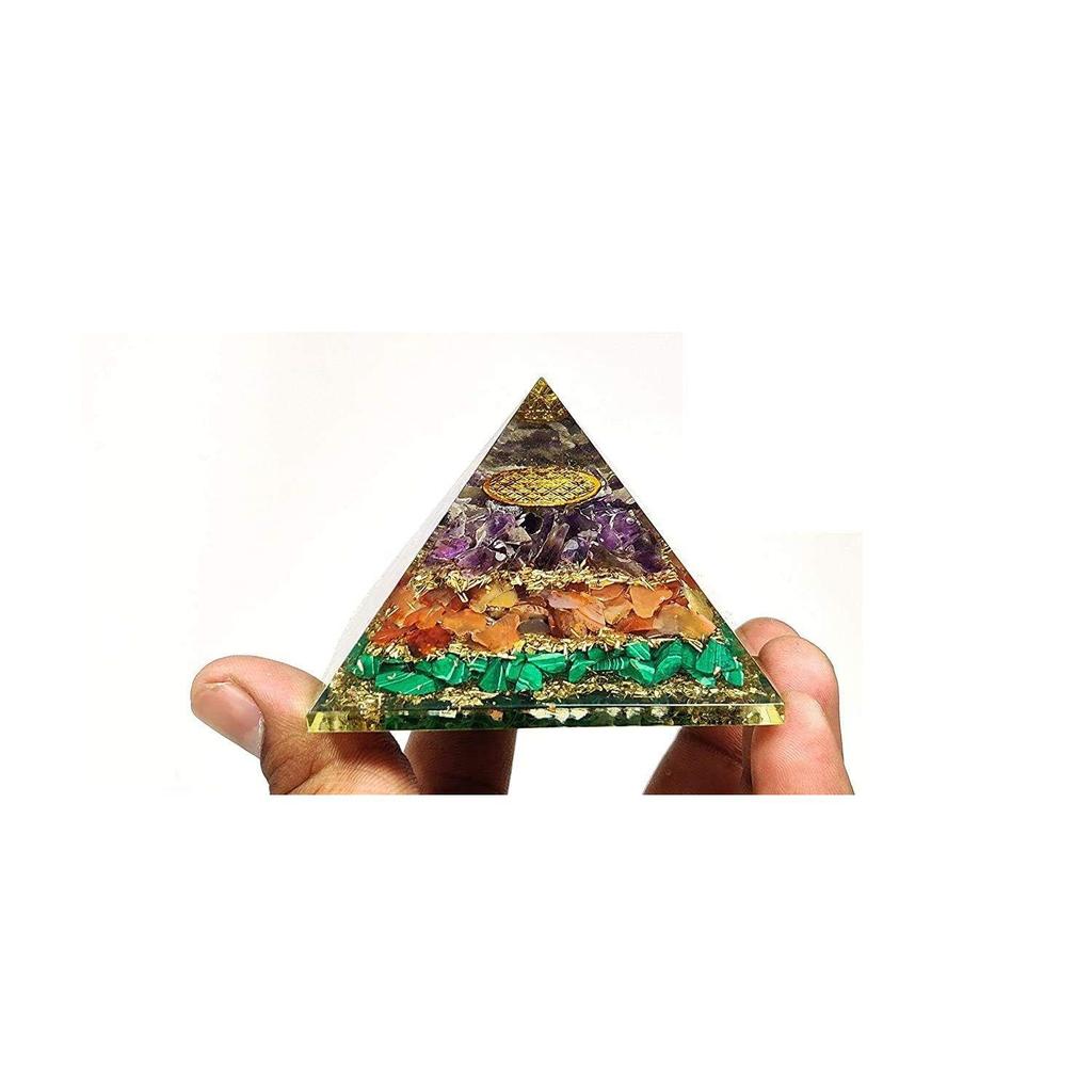 Amethyst, Red Carnelian, Malachite Orgone Pyramid for Meditation, Positive Energy, Healing