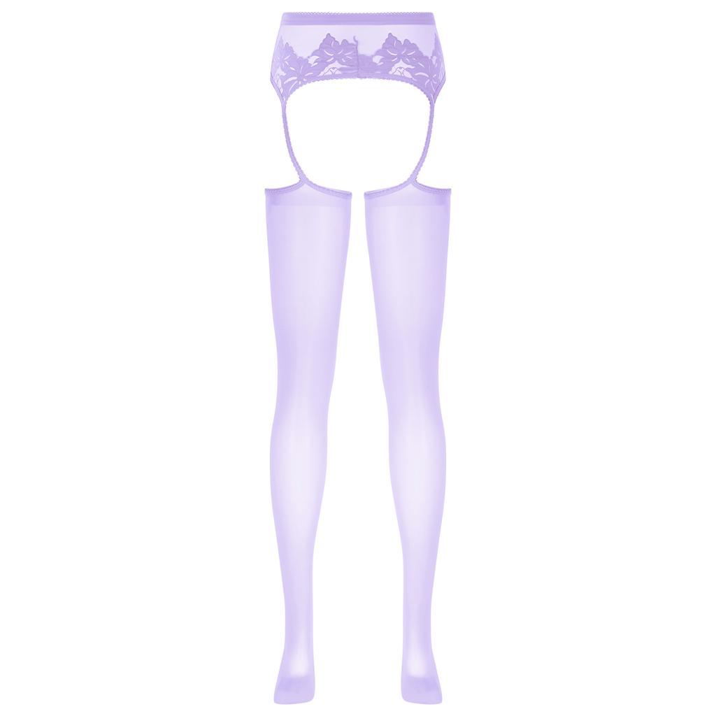 Womens Cutout Crotchless Pantyhose Floral Lace Patchwork Leggings One-Piece Garter Stockings
