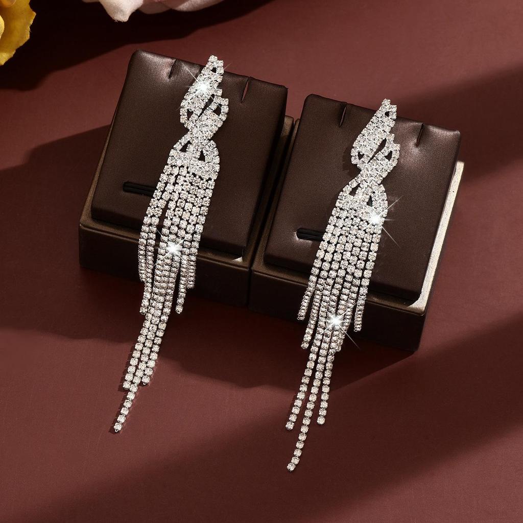 Luxury Eco-Friendly Rhinestone Tassel Earrings: Shiny, Fashionable, and Elegant Dangle Earrings for Women