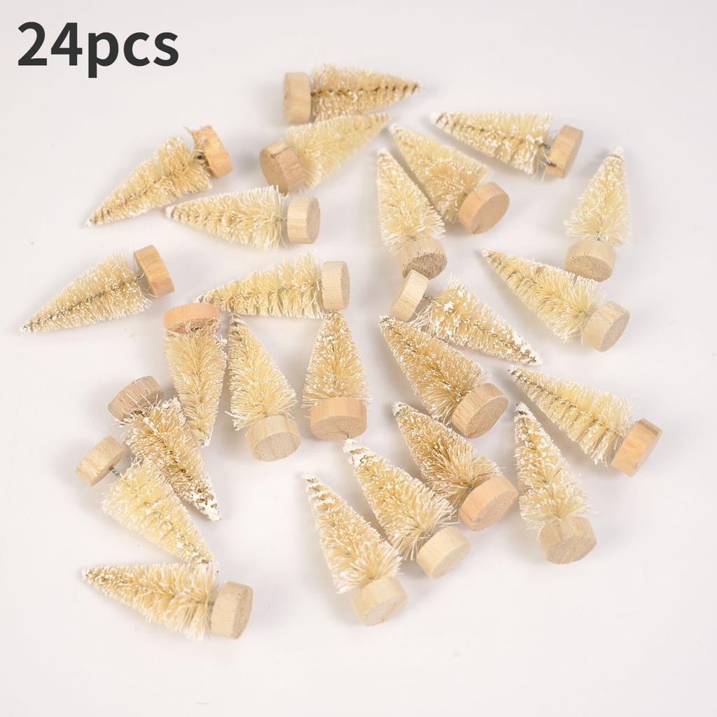 24pcs, Mini Christmas Sisal Snow Frost Tree with Wooden Bottling Brush - Perfect Desktop Tree for Christmas Party and Home Decor