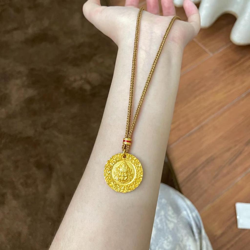 Gold Sand Eight Treasures Compass Pendant Necklace with Gourd Charm for Women