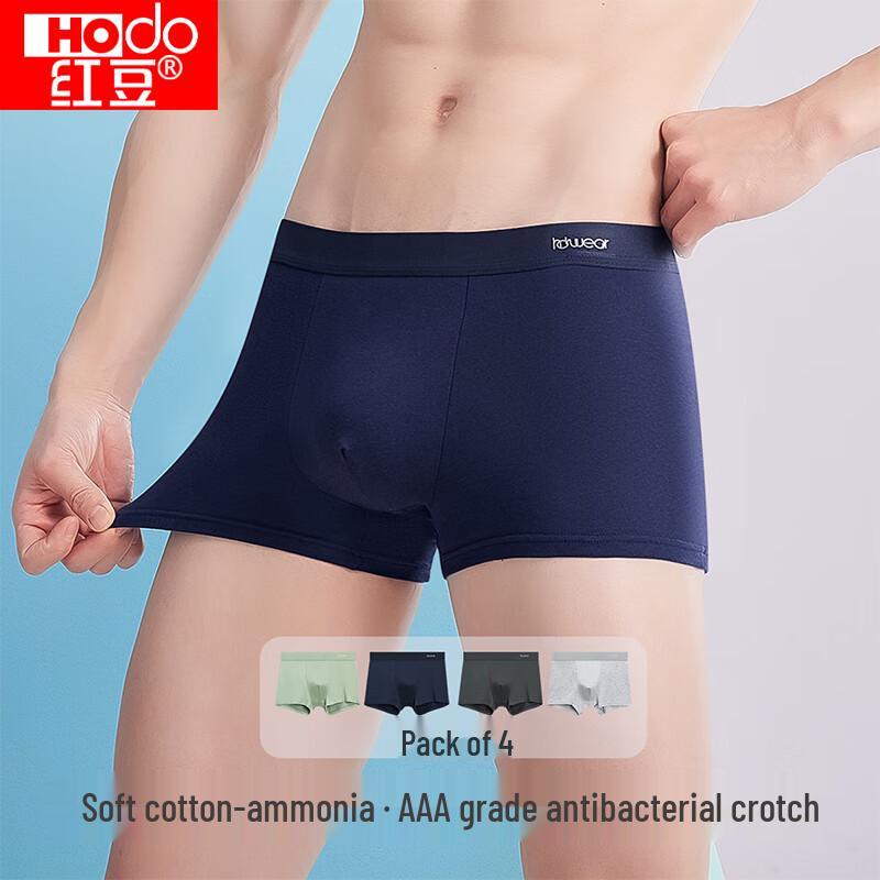 Hongdou Men's Antibacterial Cotton Blend Boxer Briefs (4-Pack)