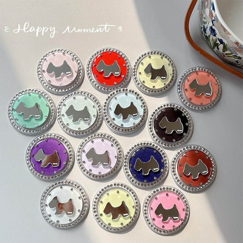 Rhinestone Puppy Mirror Magnetic Suction Solid Color Round Mobile Phone Airbag Bracket Retractable Wind Portable Ring Buckle
