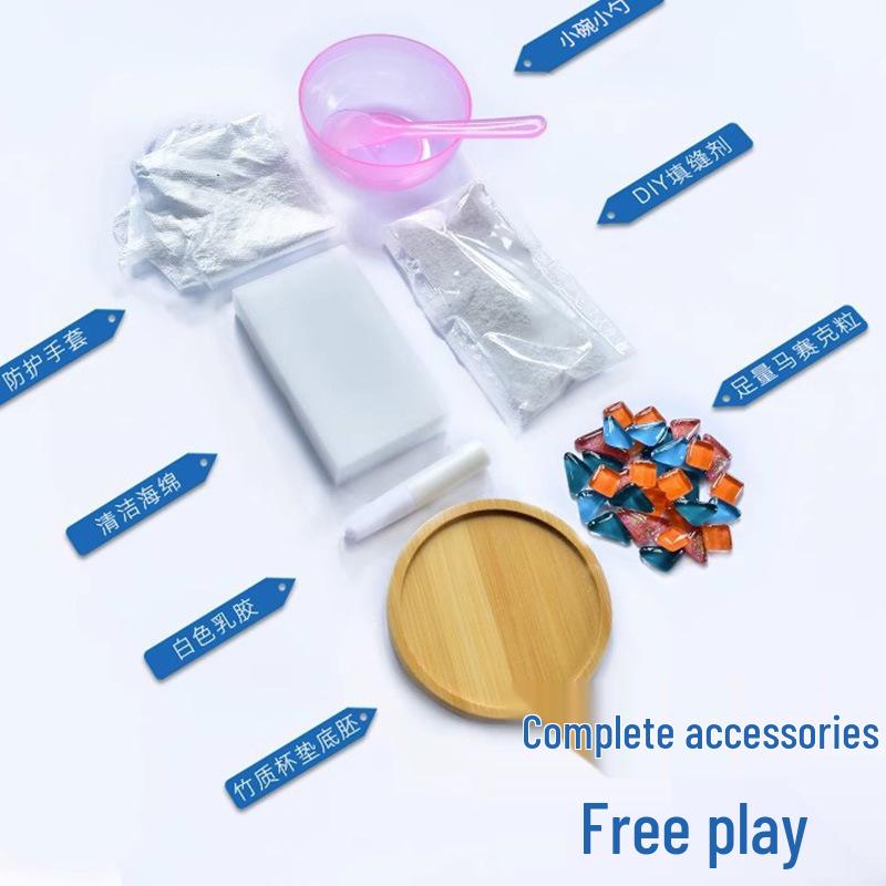 Handmade Children's Mosaic DIY Coaster Craft Kit with Bamboo Wood Tray