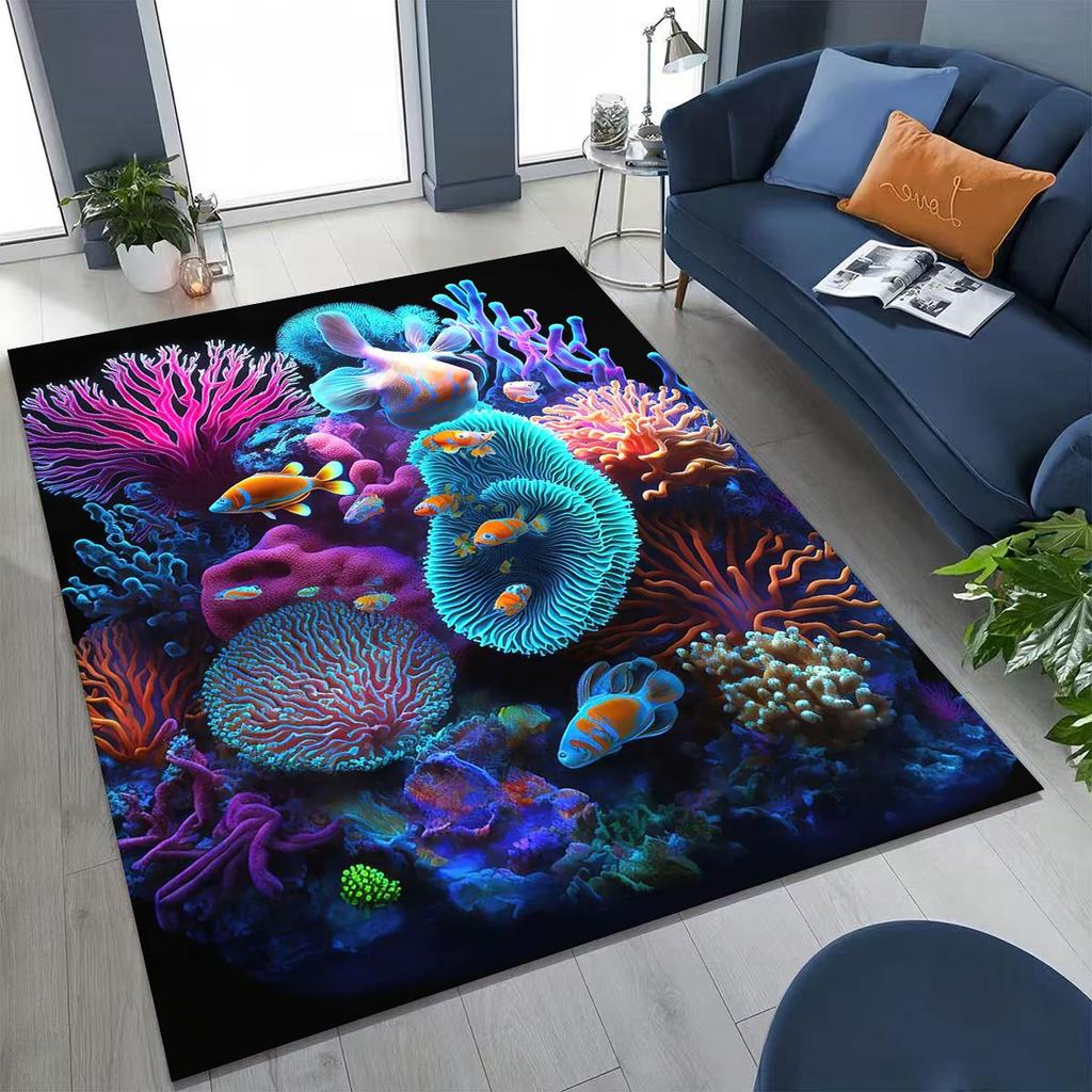 Dream Underwater World Sea Dolphin Turtle Coral Art Rug for Bedroom Living Room Sofa Home Doormat Decor,Kids Non-slip Floor Mat