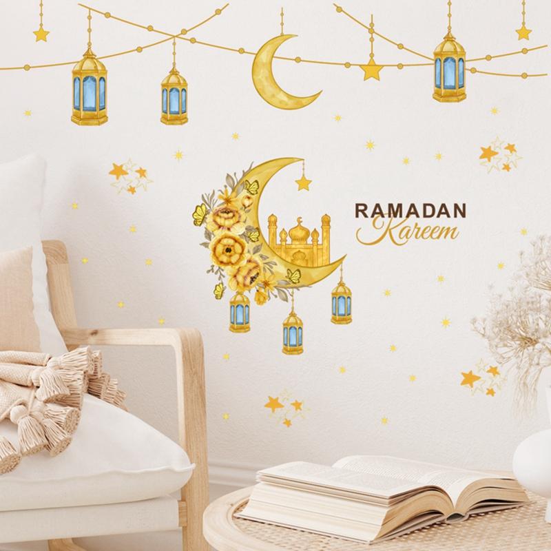 2025 Ramadan Mubarak Window Sticker EID Mubarak Moon Star Wall Stickers for Home Decoration Islamic Muslim Party Supplies Gifts