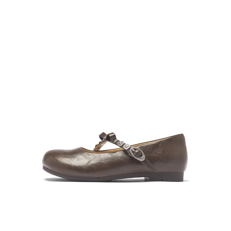 Augustine Mary Jane Shoes Women's 2025 New Summer Flat Small Leather Shoes Commuting Comfortable Black Single Shoes