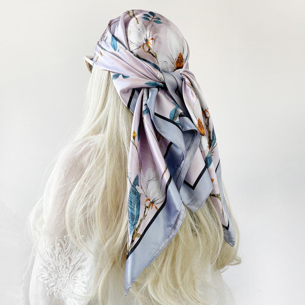 Silk Scarf Large Square Scarf Women's New 90cm Printed Vintage Wrap Scarf Satin Shawl Scarf