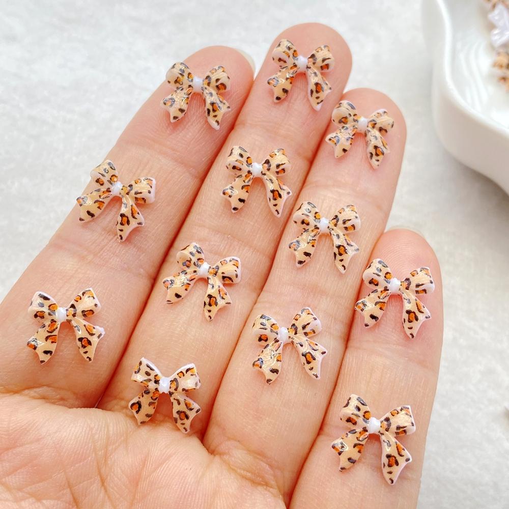 50Pcs Cute Mini Colorful Leopard Print Bow Nail Art Resin Designer Charms DIY Craft For Nail 3D Decorations Jewelry