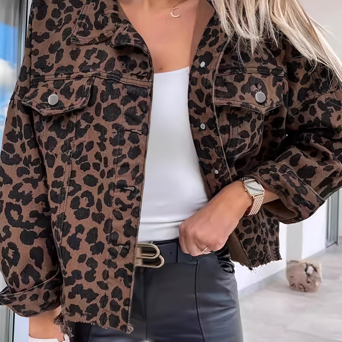 

Leopard Print Frayed Denim Jacket 68138 L іржавий