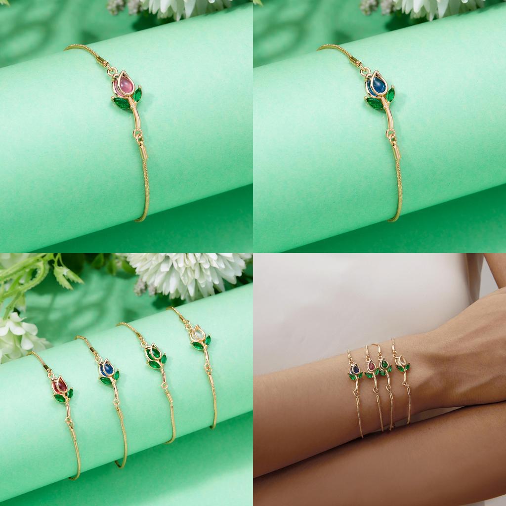 Fashionable Tulip Flower Copper Wrist Accessory With Rhinestones For Gift Giving