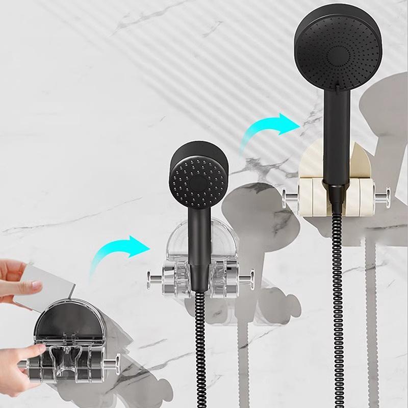 Wandmontierte Duschhalterung Hängebasis Stanzfreier Duschkopfhalter 360° Drehung Selbstklebender Duschdüsenhalter Küche