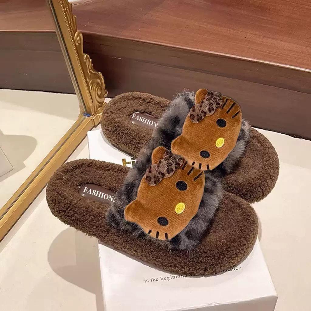 Women's Fuzzy Leopard Print Cat Slippers: Warm, High-Value, Thick Sole, One-Strap Winter Style
