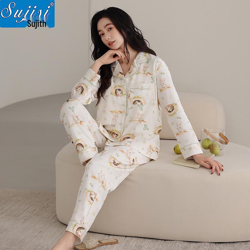 Cotton Silk Padded Maternity Nursing Pajama Set with Side-Opening Bra