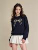 Women's 3D Beaded Bow Round Neck Sweatshirt - Loose Fit, Spring 2025 Collection