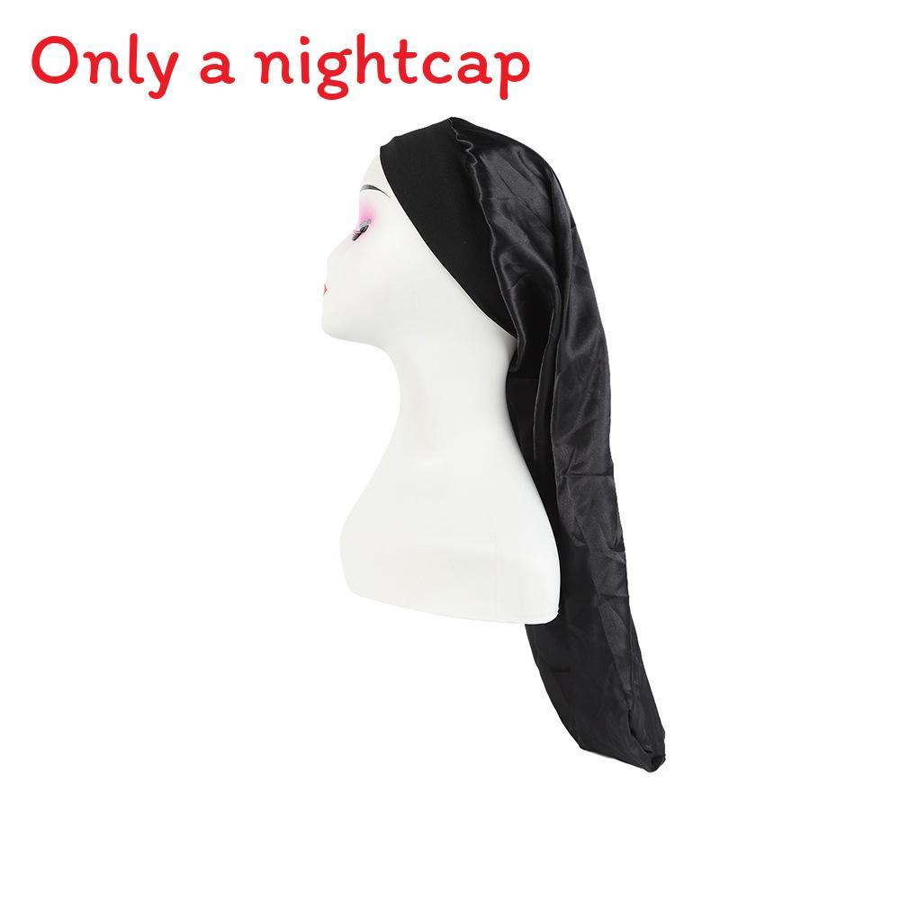Long Large Satin Nightcap With Solid Color And Loose Tight Strap Sleeping Use