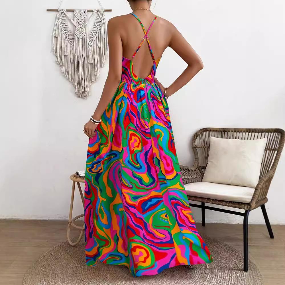 Europäisches & Amerikanisches Batik-Regenbogenmuster Ärmelloses Maxikleid