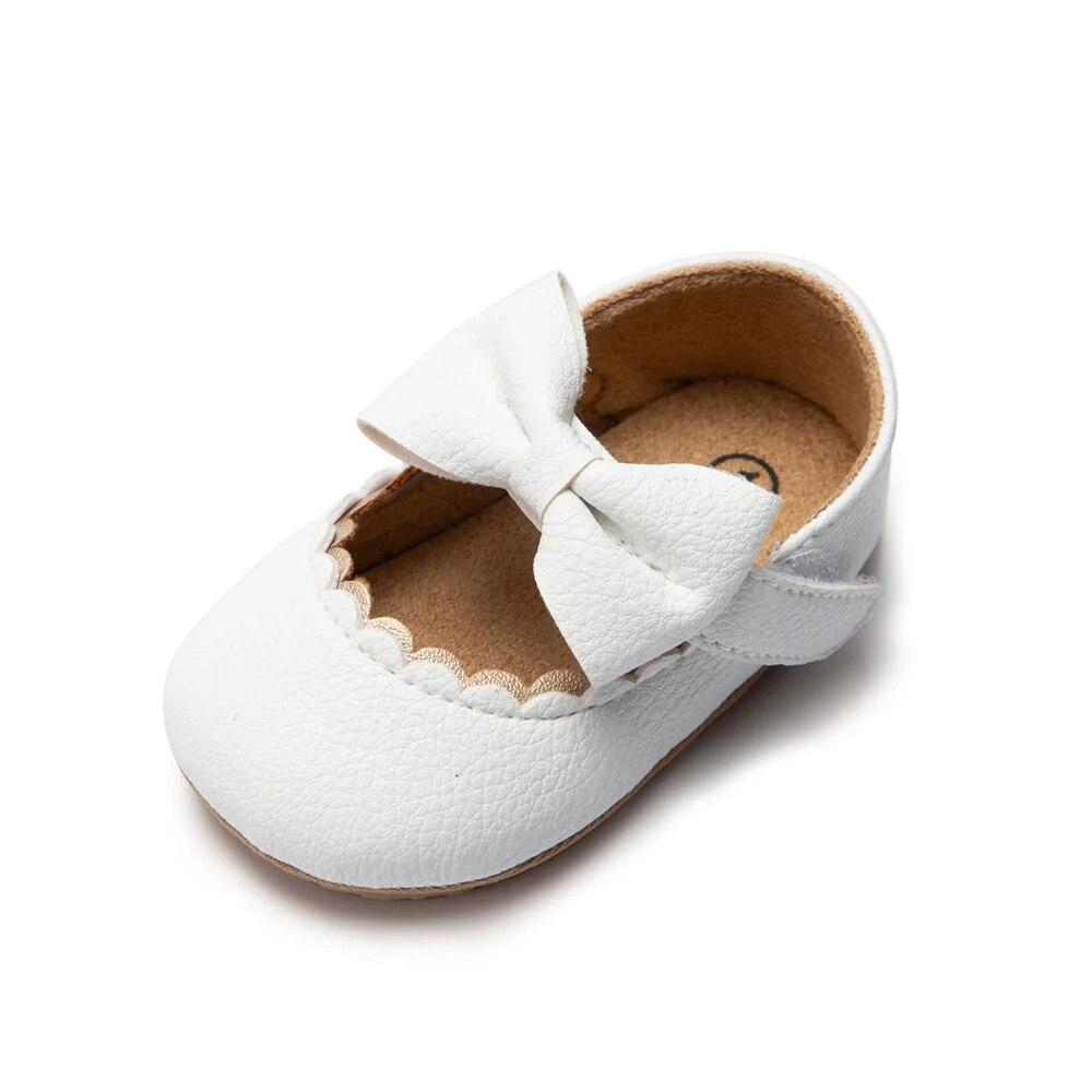 Meckior New Baby Girls Shoes Bowknot Party Dress First Walker Anti-slip Non-slip Rubber Sole Infants Girl Crib Shoes 0-6months белый
