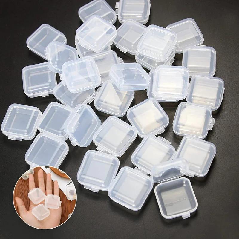 40pcs Mini Plastic Square Storage Containers Box Hinged Lid Clear Jewelry Earrings Rings Portable Pill Storage Case Boxes