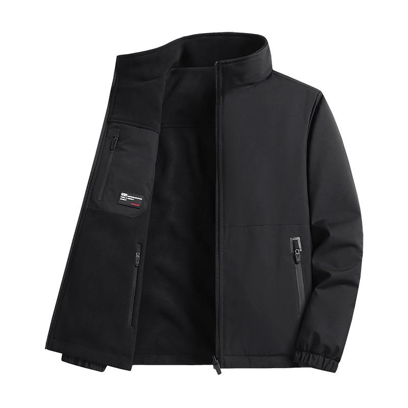 Reversible Plus Velvet Fleece Jacket: Business Casual Stand Collar for Autumn/Winter, Ideal for Middle-Aged Men.