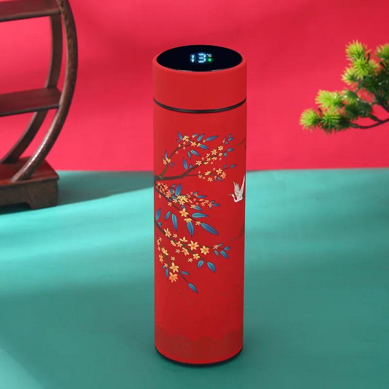 Portable Thermos Bottle Coffee Tea Mug Chinese Style Smart Temperature Display Vacuum Flask Water Bottle With Filter Thermos Cup