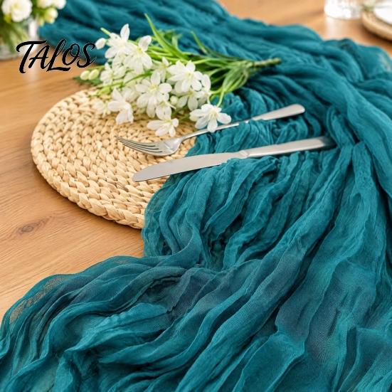 Eleganter Tischläufer für Geburtstage Mullläufer, Rustikal Boho 35 x 118 Zoll Besondere Anlässe Einfarbige Knitteroptik Hochzeitsparty Braut