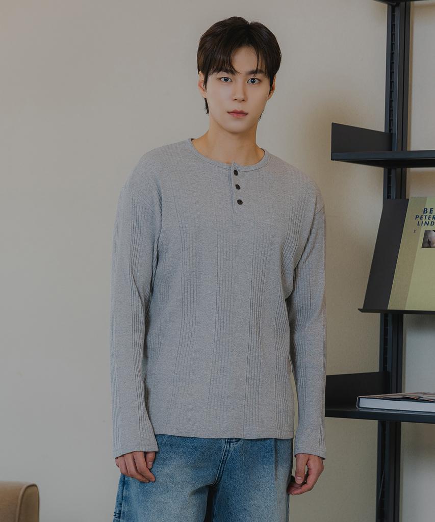 BAKKEN [Men] Henley Neck Long Sleeve T-Shirt Bk4224 (4 Colors)