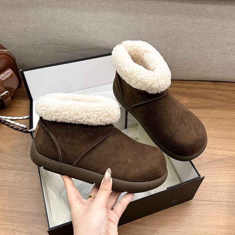 Versatile snow boots women's platform big head short boots 2025 new velvet cotton shoes frosted leather bread shoes