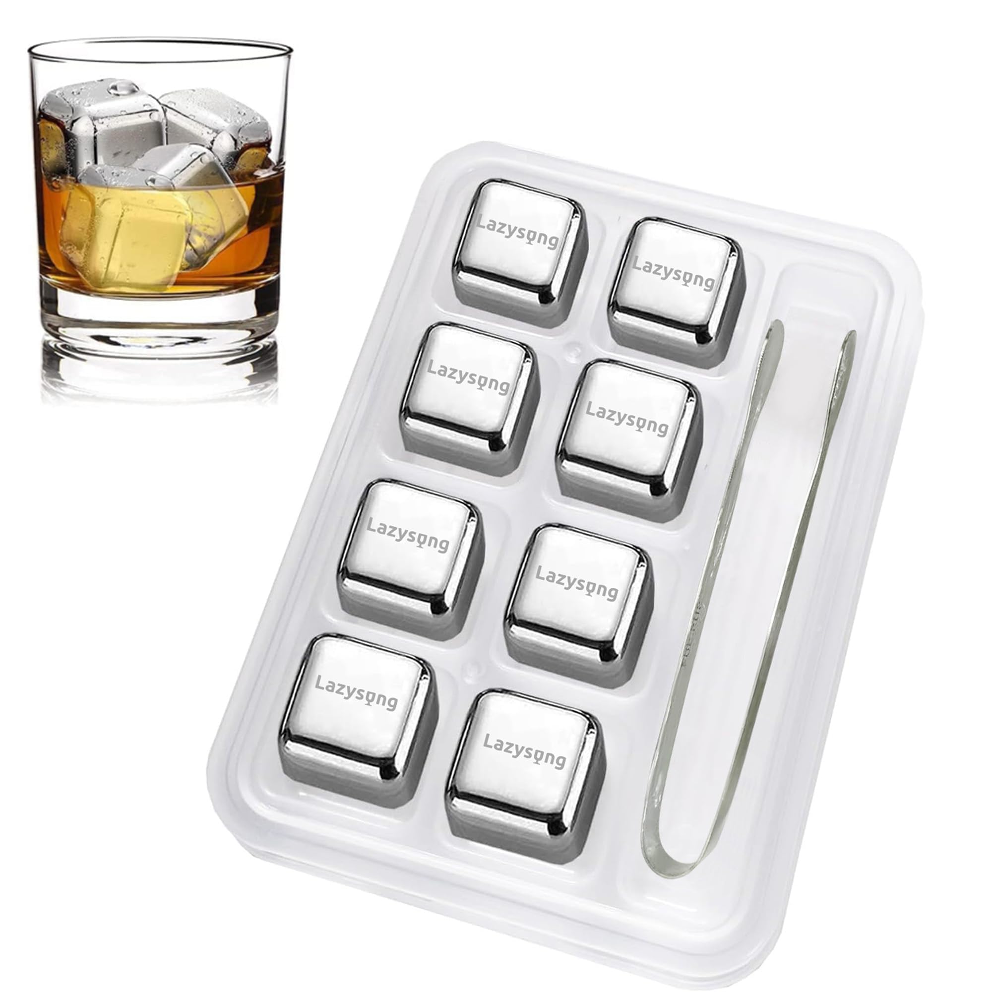

Lazysong Stainless Steel Whiskey Stones, No-Melt Ice Cubes, Birthday Gift for Men
