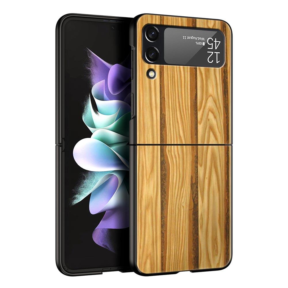 Luxury Vintage Wood Grain Pattern Hard PC Phone Case For Samsung Galaxy Z Flip 7 6 5 4 Black Cover For Galaxy Z Flip 3 Foldable