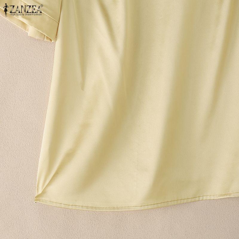ZANZEA Blouse Décontractée à Col V Ample à Manches Courtes pour Femme