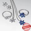 Vintage 925 Sterlingsilber Blaues Herbarium Anhänger Halskette Ohrringe Ring für Damen Valentinstagsgeschenk Luxus Schmuckset