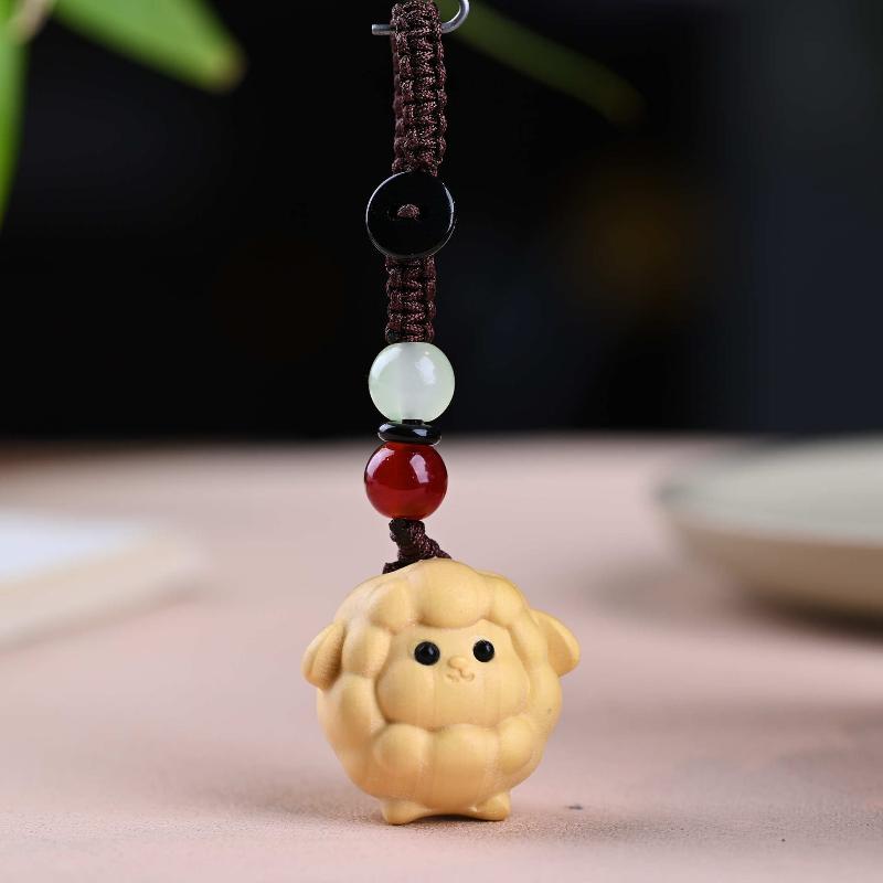 Cute Sheep Goat Shape Charm Diy Making Accessories Jewelry Findings Keychain Components Wood Car Keyring Sandalwood Keychains