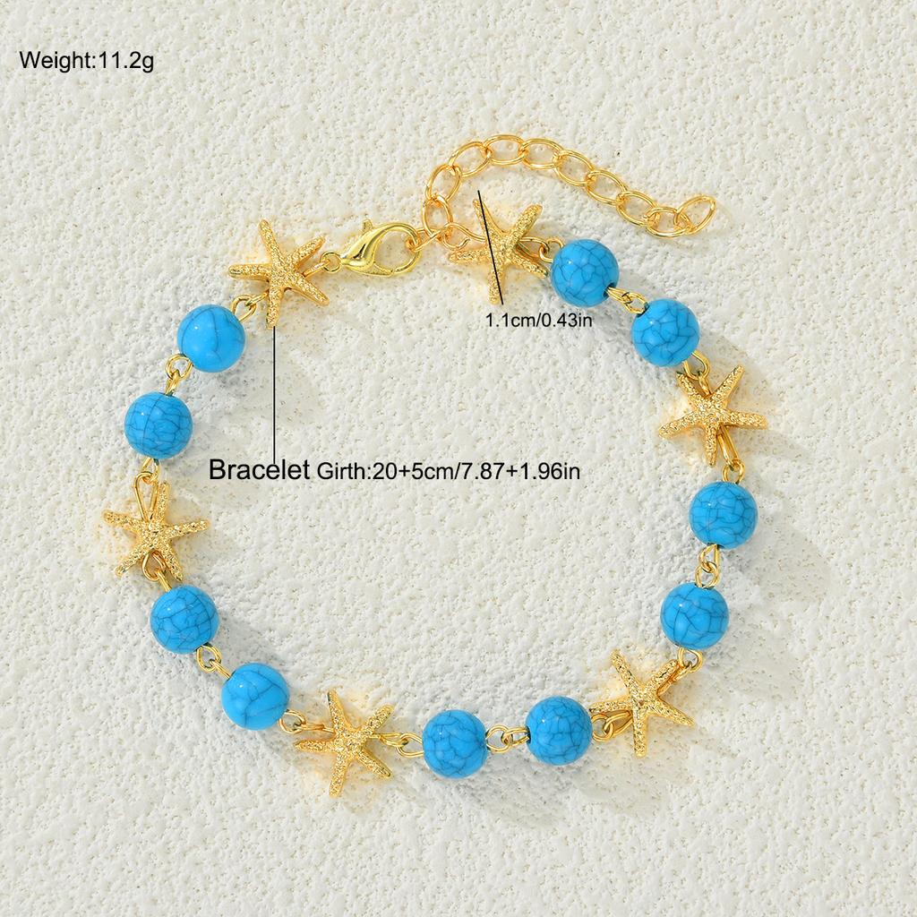 New Turquoise Starfish Bead Anklet For Women Fashion Bohemian Gold Color Anklet Set Female Summer Beach Foot Jewelry Accessories