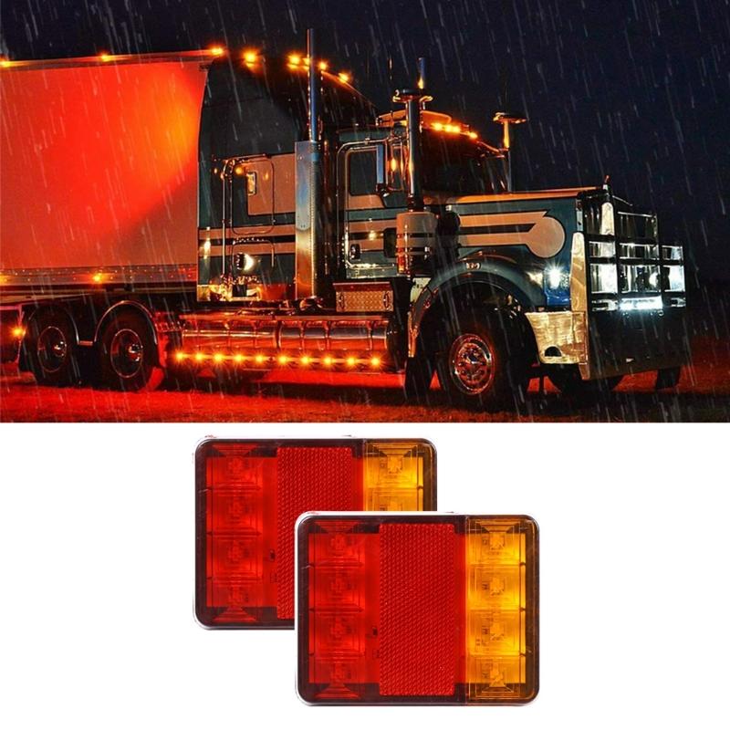 2Pcs LED Trailer Tail Light 12V 8 LED Amber Red Taillight Turn Signal Brake Running Tail Stop Light for Truck Camper RVs