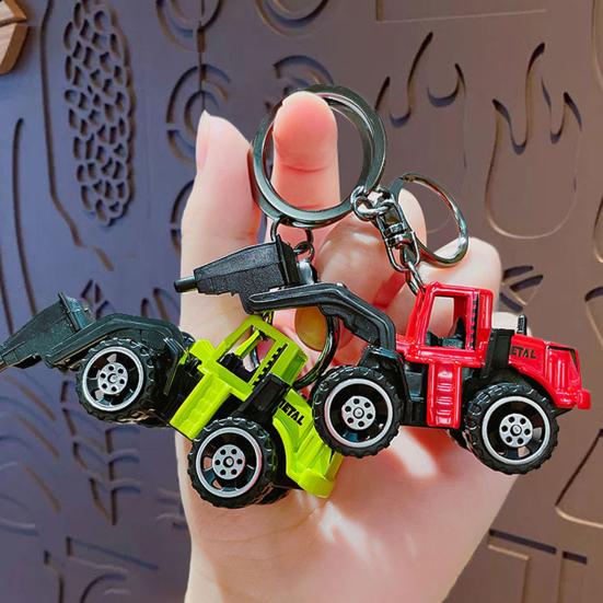 Mini Engineering Cars Charm Keychain Pull Back Cartoon Toy Car Keychain Pendant Anti-Detachable Hook Decompression Tool