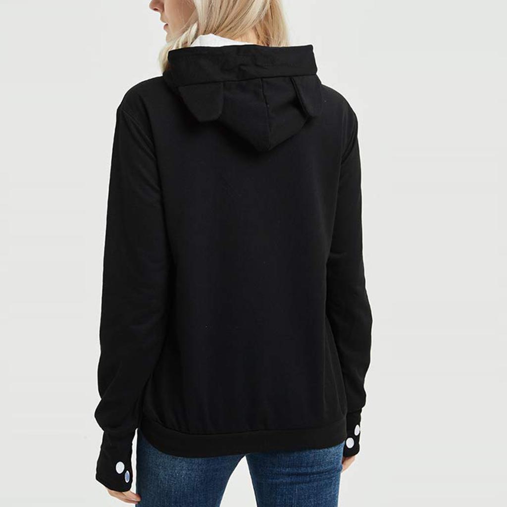 Dame Ensfarget Stor Lomme Kjæledyr Langermet Pullover Genser Sweatshirt Topp