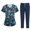 Großgrößen Bedruckte Arbeitsuniform-Oberteile Für Damen mit V-Ausschnitt Halloween-Print Kurzarm Lustige T-Shirts Tee Mit Taschen