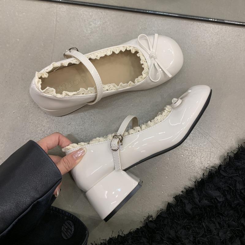 2025 New Spring Autumn Women Mary Jane Shoes Fashion Butterfly-knot Dress Shoes Ladies Concise Outdoor Thick Heel Leather Shoes