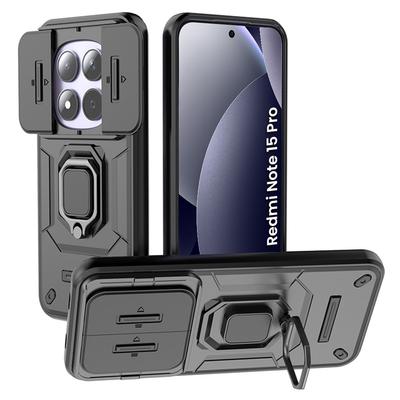 Case for Xiaomi Redmi Note 15 Pro 5G, KickStand Camera Lens, Black