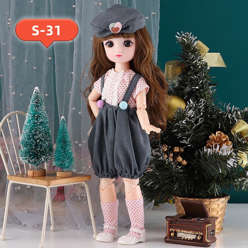 30CM Mini Movable 23Jointed Doll Girls Toy 3D Big Eyes BJD Princess Full Outfits Dresses Collection Childrens Doll Gift