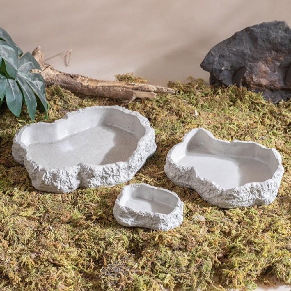 New Simulated Rock Reptile Food Bowl Multiple Size Habitat Decor Lizard Food Dish Anti-slip Base Pet Reptile Feeder Pet Supplies
