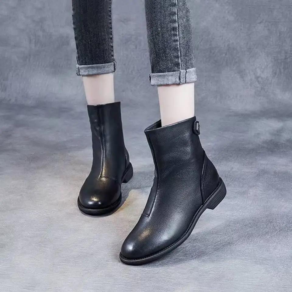 Fashion Leather Booties Fur Round Toe Black Footwear Hot Boot Designer Luxury Woman Short Shoes New In Sale Y2k Pu Ankle Boots for Women