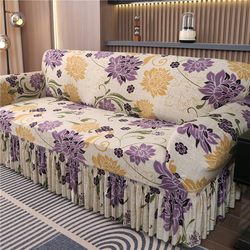 Elastic Sofa Cover with Skirt All Inclusive Combination Sofa Cover with Skirt Universal Type for All Seasons