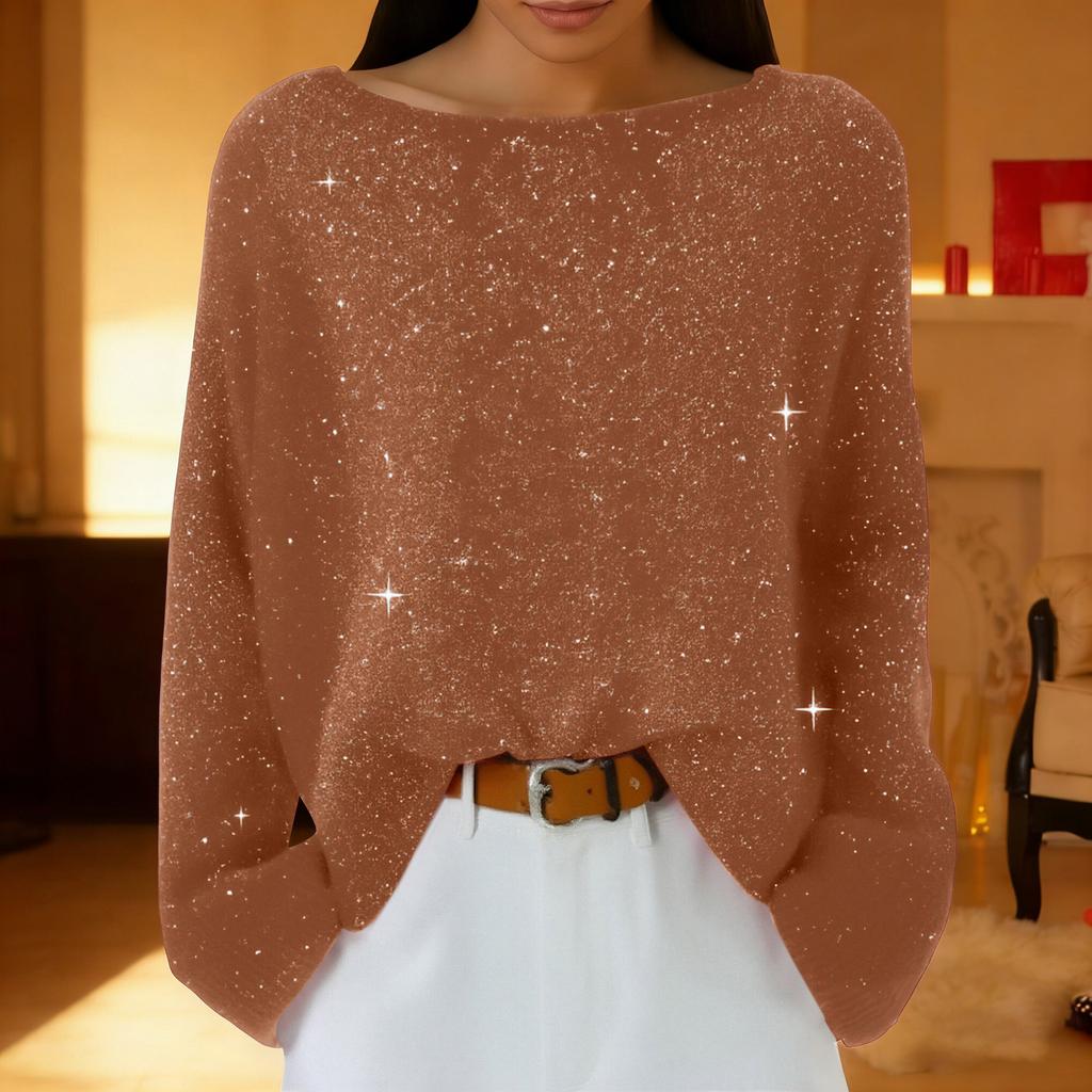 Women Sequin Knitted Casual Pullover Tops Fashion  Long Sleeve Sweaters